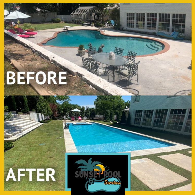 A remodeled backyard pool featuring modern lighting, sleek tiling, and an integrated water feature.